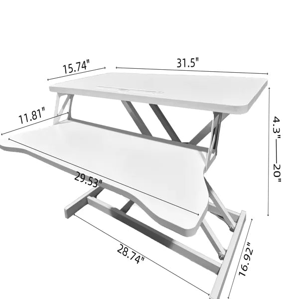 32 Inch Sit to Stand Desk Converter with Wide Keyboard Tray, White