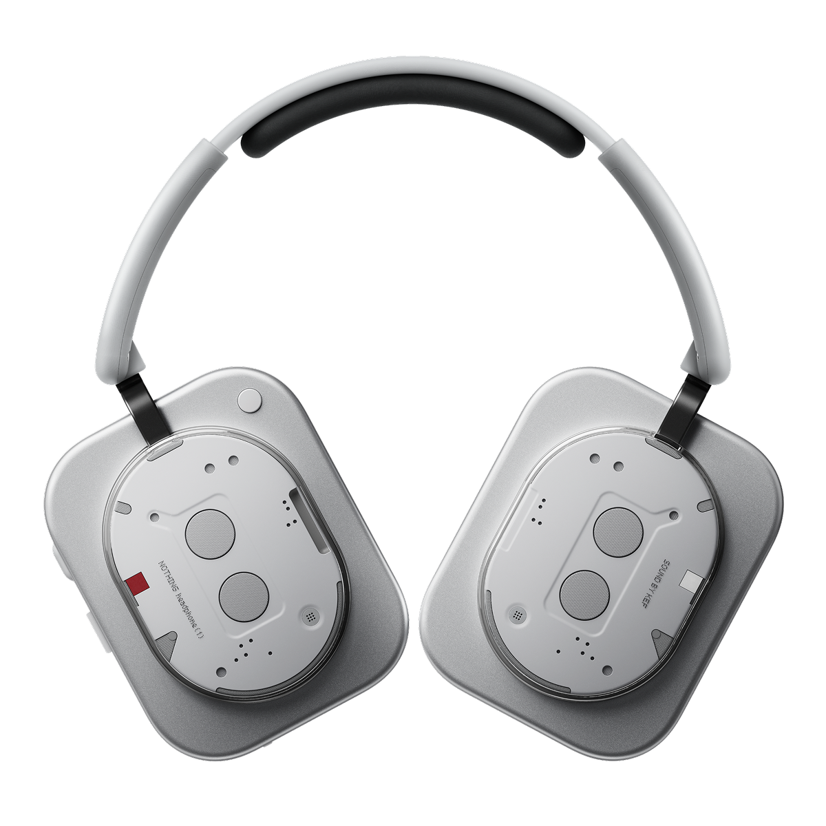 Headphone (1) with both earcup outer panels facing the camera