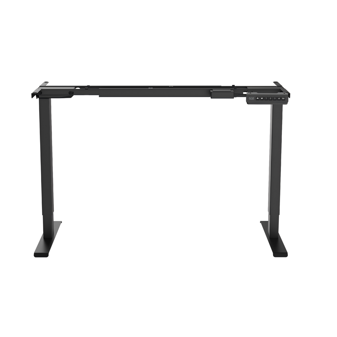Dual motor standing desk frame, black, frame only, front view