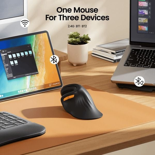 ProtoArc EM11 NL & EM05 NL Ergonomic Mouse – Ergonomic Design, 2400 DPI, Connects to 3 Devices, USB-C Charging, Wireless Bluetooth