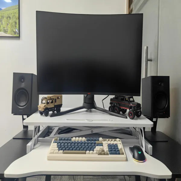 32 Inch Sit to Stand Desk Converter with Wide Keyboard Tray, White