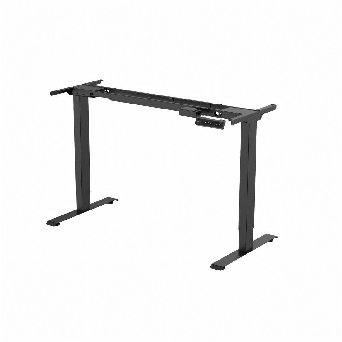 Dual motor standing desk frame, black, frame only, three-quarter view