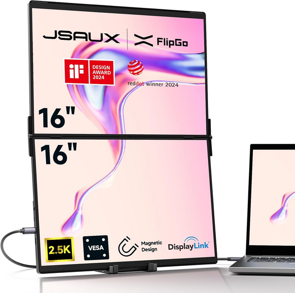 Jsaux FlipGo Portable Dual Monitor | Expand Workspace With 1 Cable