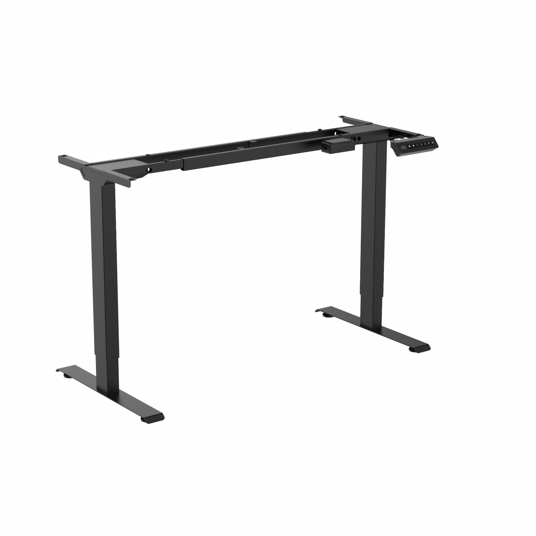 Dual motor standing desk frame, black, frame only, rear three-quarter view