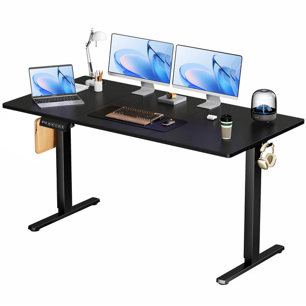 Electric Standing Desk, 63 x 24 in, black top on black frame
