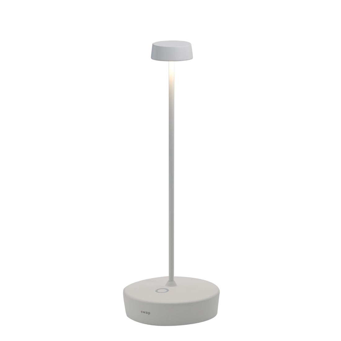The white Swap Pro lamp, a slim stem with a small round head on a low round base, on a white background