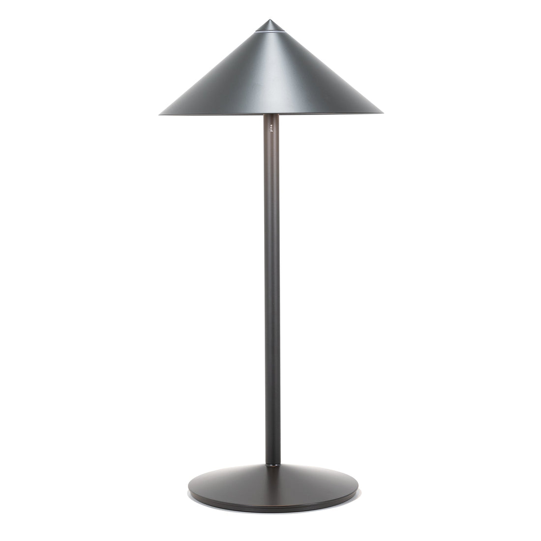 A graphite grey Pina L lamp with a cone shade on a white background