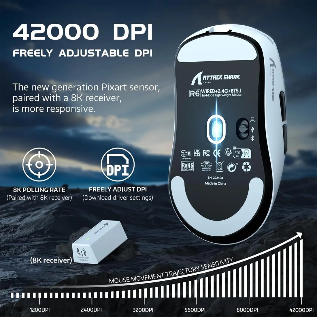 Attack Shark R6 8K Wireless Gaming Mouse, PAW3950, photo 3