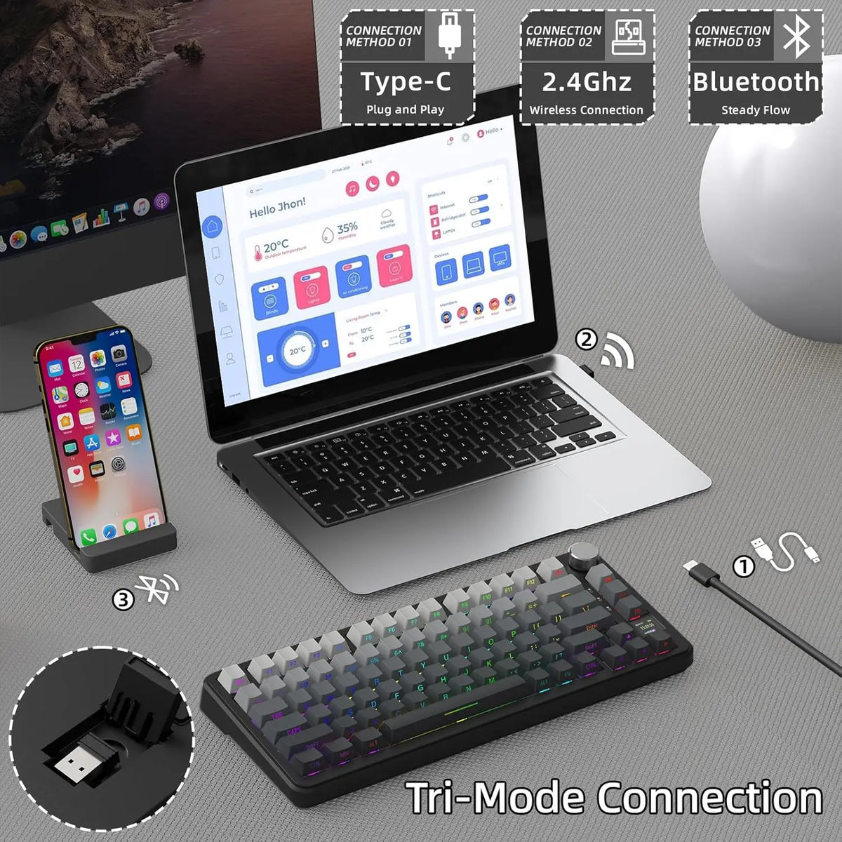 Attack Shark X85 Pro 75% Tri-Mode Keyboard with Screen and Knob, photo 2