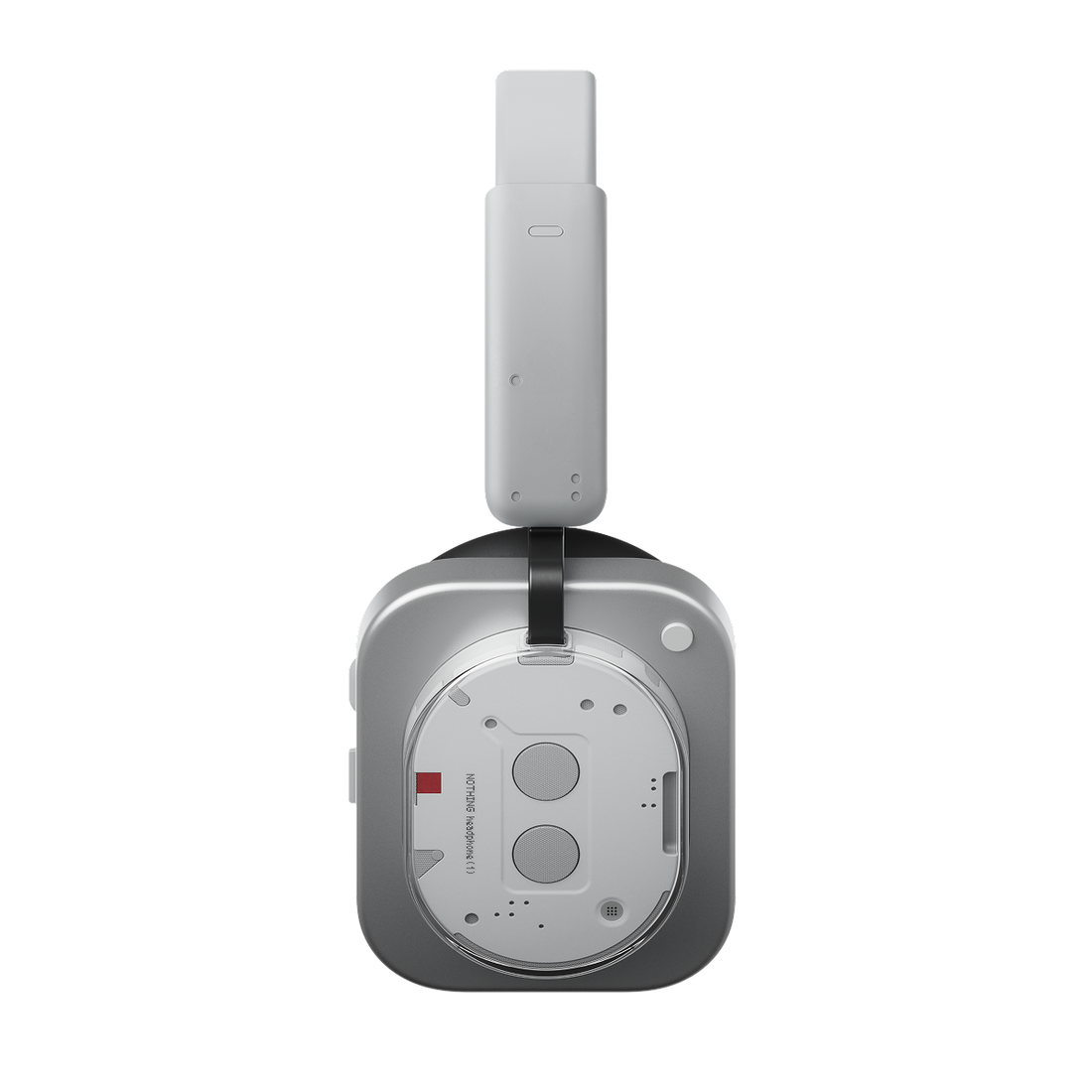 Side view of one earcup showing its transparent panel
